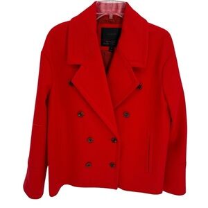 J Crew Melton Wool Peacoat Size 4 Coat B6474 Red Double Breasted Women *flaw